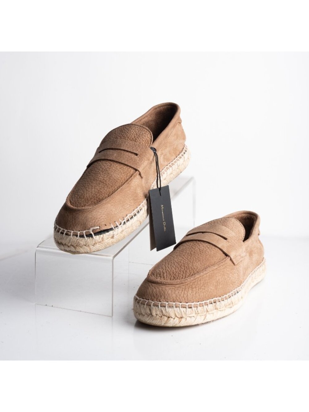 Massimo Dutti Mens Leather Espadrille Loafers Brown Sz US 9 EU 42 NWD defect